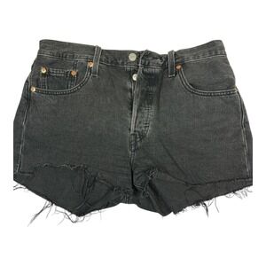Levi's 501 Black Denim‎ Cut Off Shorts Distressed Frayed Hem Button Fly Womens